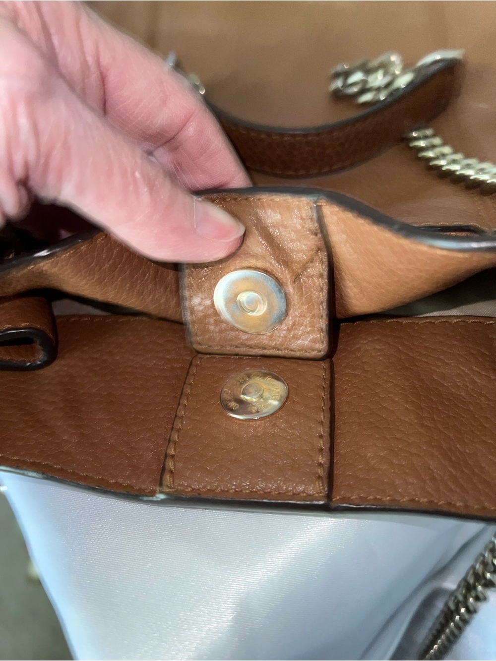Michael Kors Cognac Pebbled Leather Crossbody Bag with Chain Straps - Picture 12 of 12